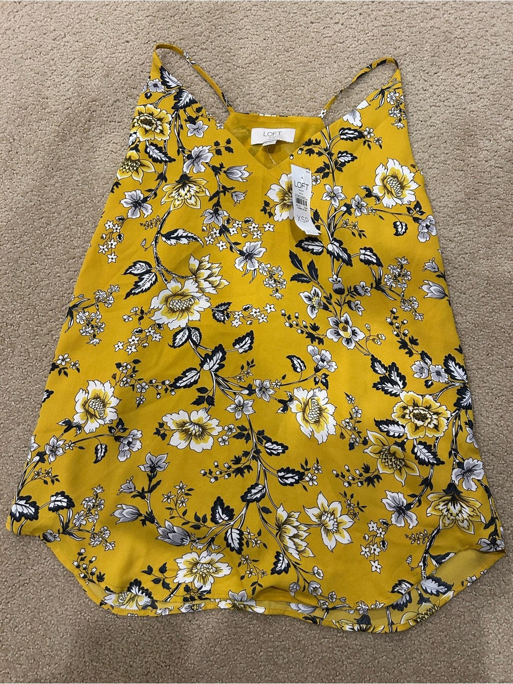 LOFT Mustard Yellow Floral Spaghetti Strap Top